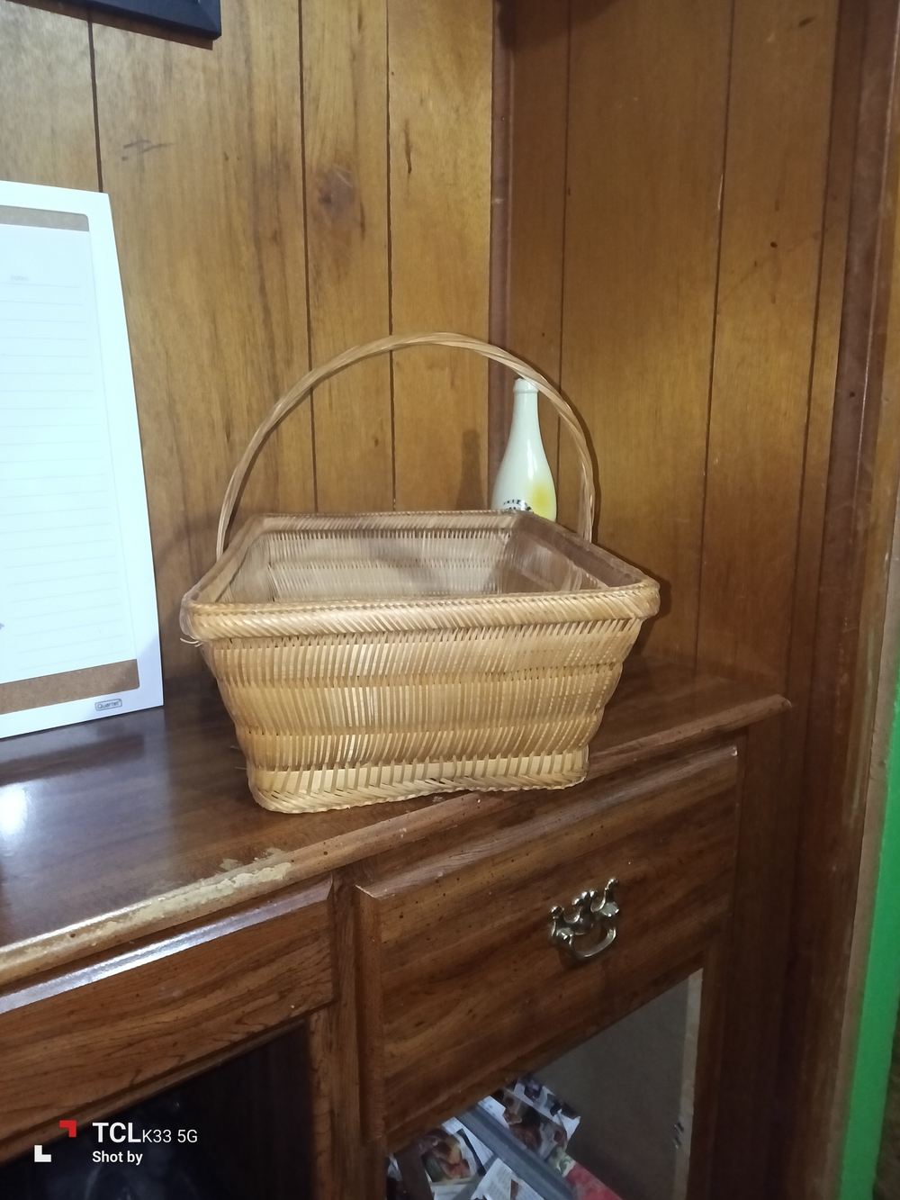 Woven Natural Rattan Basket with Handle - Natural